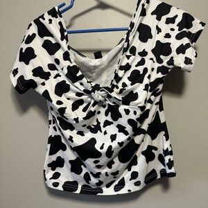 SHEIN Black and White Flutter Sleeve Tie Front Tee